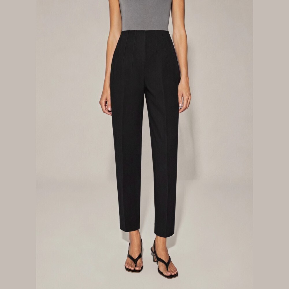 Black High Waist Seamed Panel Tapered Ankle Trousers